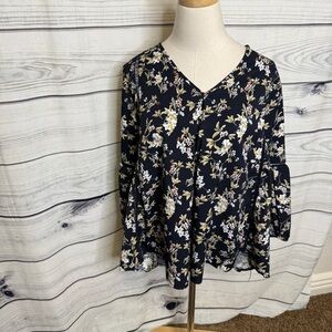 Mint Floral V-Neck Blouse